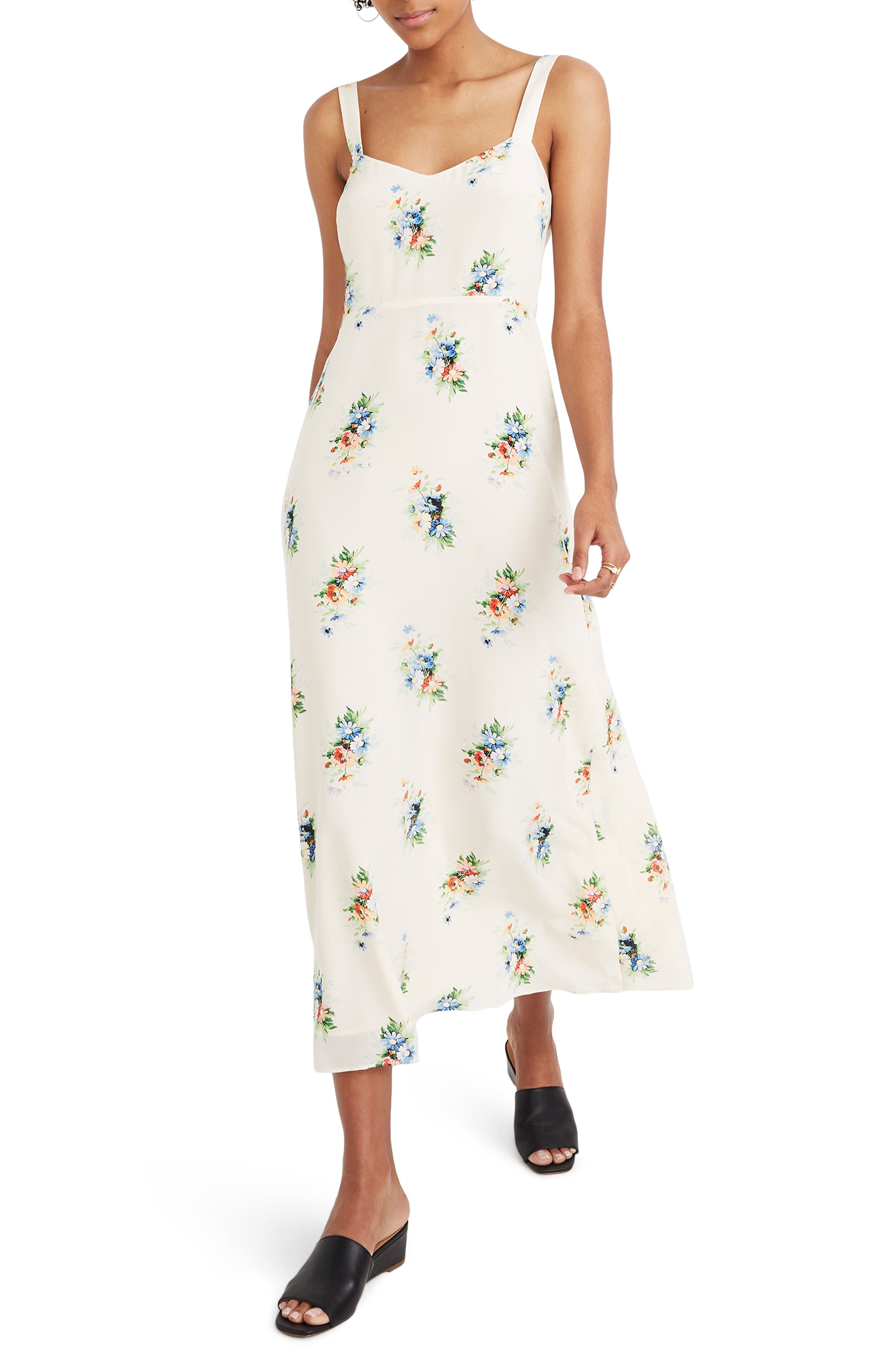 Madewell Wide Strap Silk Dress, Ivory