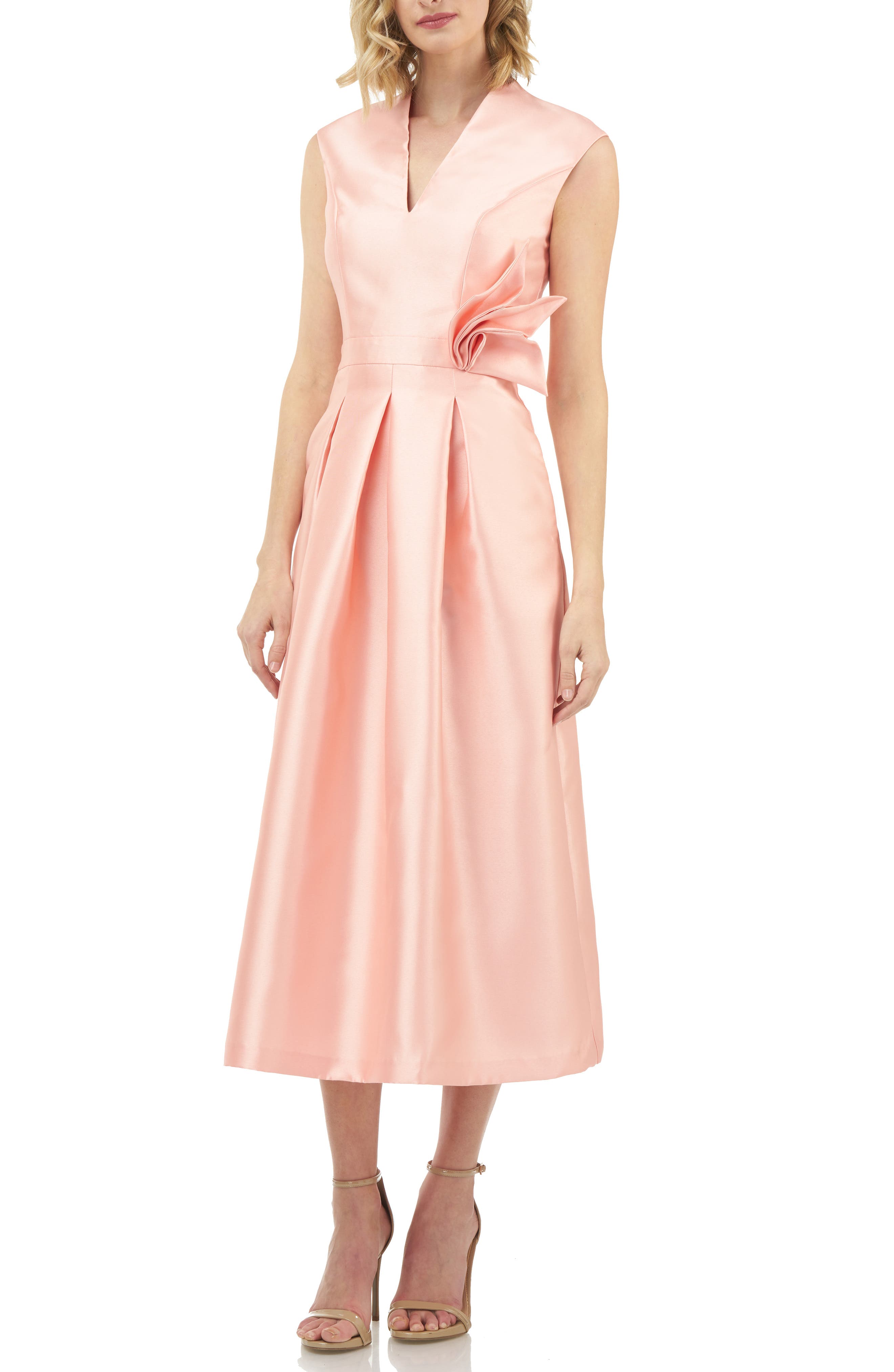 Kay Unger Mikado Tea Length Dress, Coral