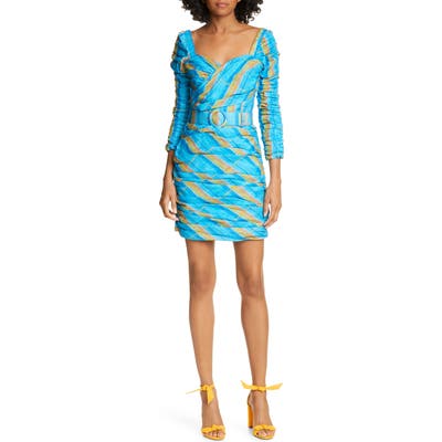 Nicholas Ruched Puff Sleeve Minidress, Blue