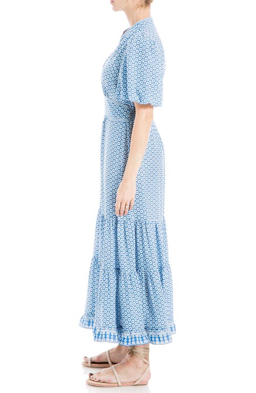 Shop Max Studio Floral Tiered Maxi Dress In Cream/blue Md Octgrm