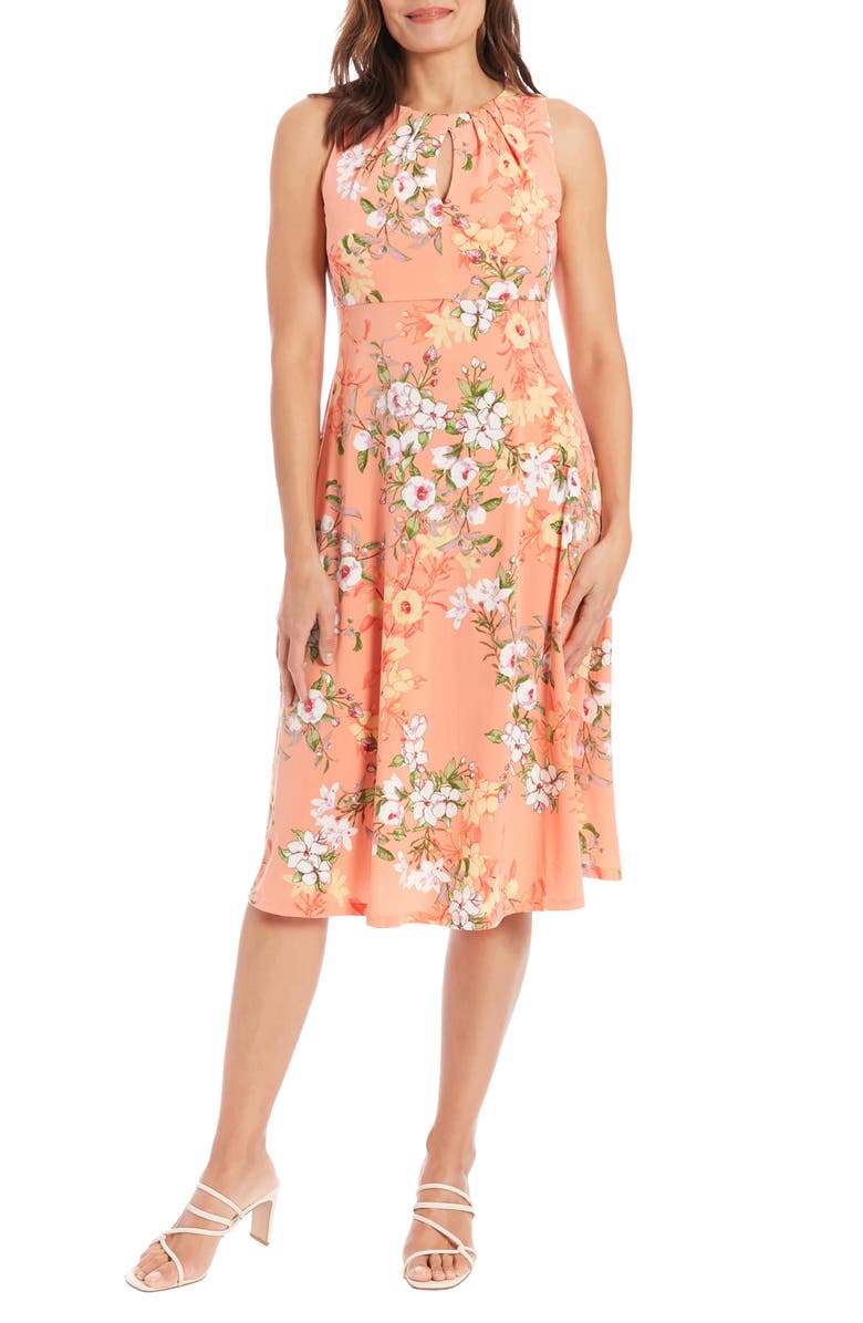 London Times Garden Medley Floral Keyhole Sleeveless Midi Dress ...