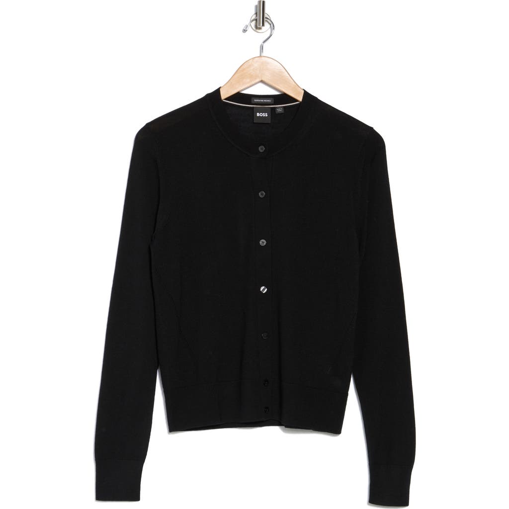 Hugo Boss Boss Fadenasi Virgin Wool Cardigan Sweater In Black