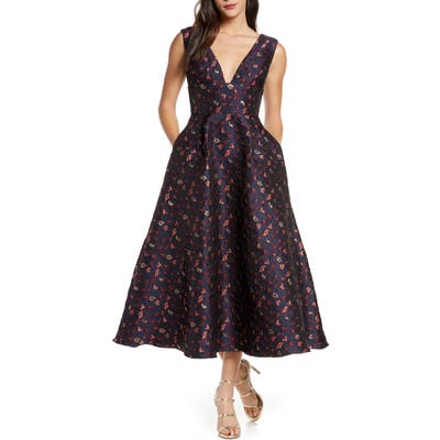 Ml Monique Lhuillier Floral Jacquard A-Line Dress, Blue (Nordstrom Exclusive)
