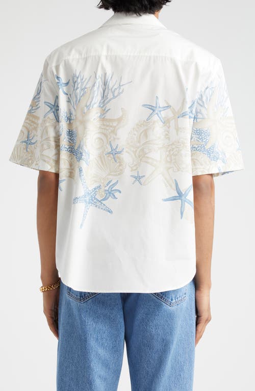 Shop Versace Barocco Sea Print Camp Shirt In White Dusty Blue Bone