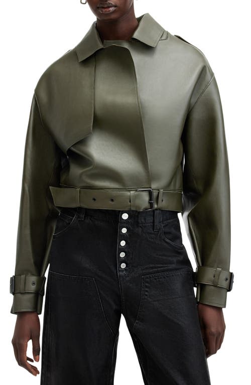 Shop Allsaints Ophelia Bonded Leather Jacket In Khaki Green