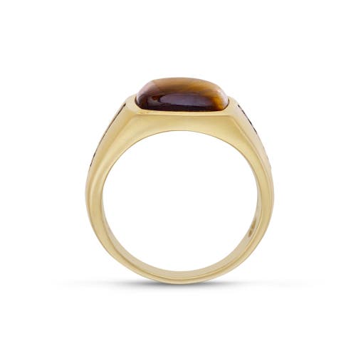 LUVMYJEWELRY LUVMYJEWELRY CHATOYANT YELLOW TIGER EYE SILVER DIAMOND MEN SIGNET RING 