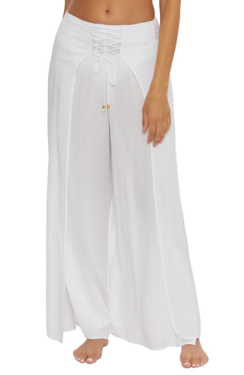 Ponza Lace-Up Wide Leg Cover-Up Pants in White