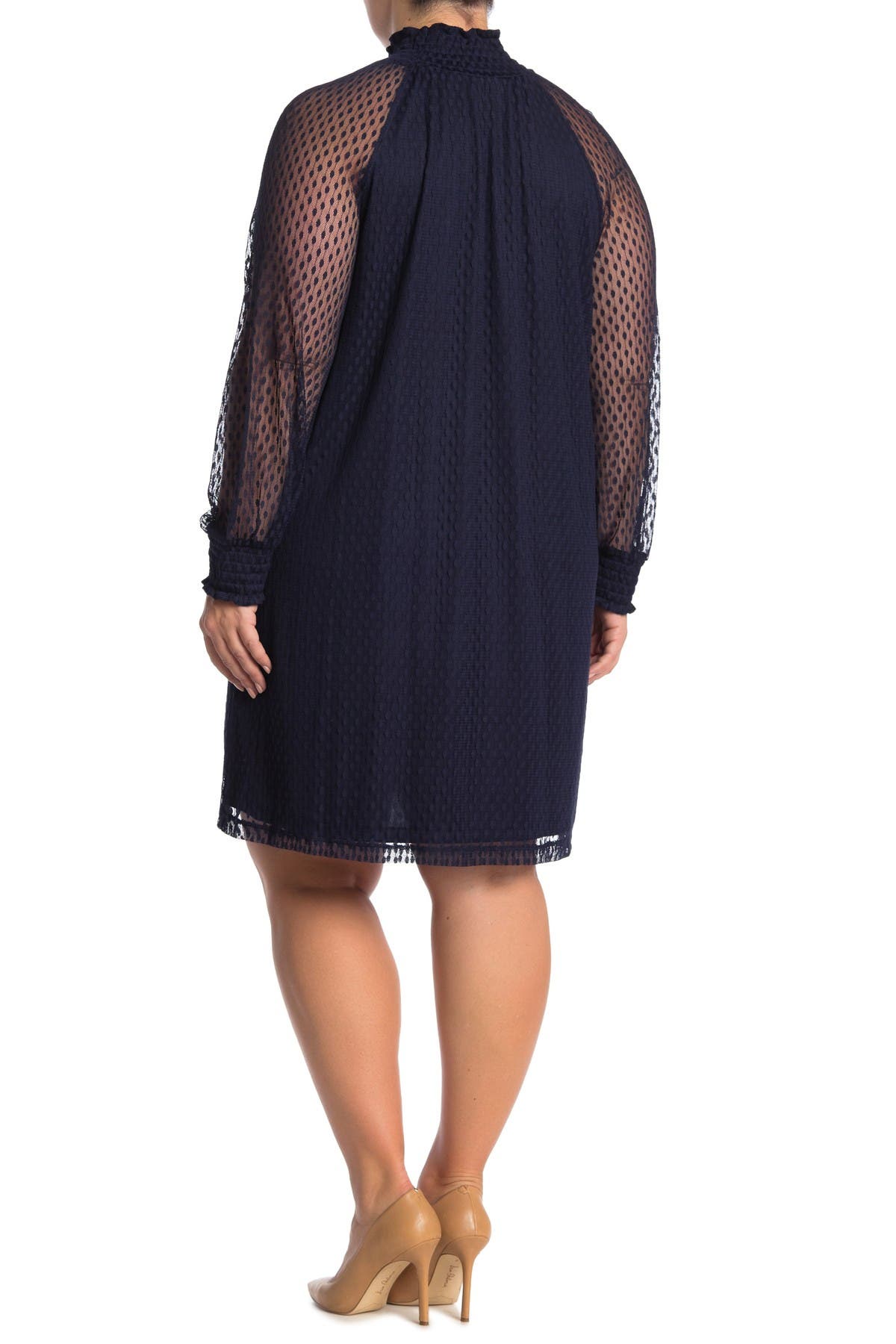 women's nina leonard lace mockneck trapeze dress