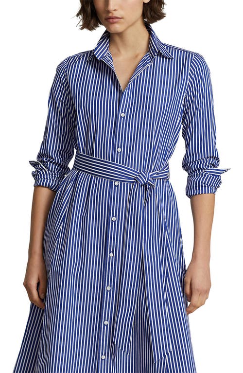 Shop Polo Ralph Lauren Ashton Long Sleeve Tie Waist Shirtdress In Bright Navy/white