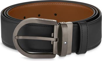 Montblanc Men's Horseshoe Buckle Reversible Leather Belt - Black