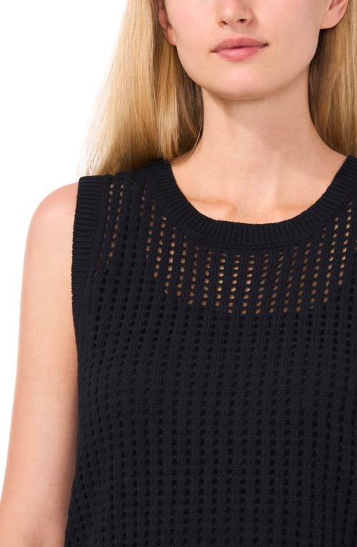 Cece Women's Allover Pointelle Stitch Sweater Tank In Rich Black