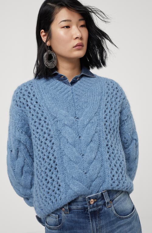 Shop Brunello Cucinelli Alpaca And Wool Cable & Net Sweater With Monili In Denim