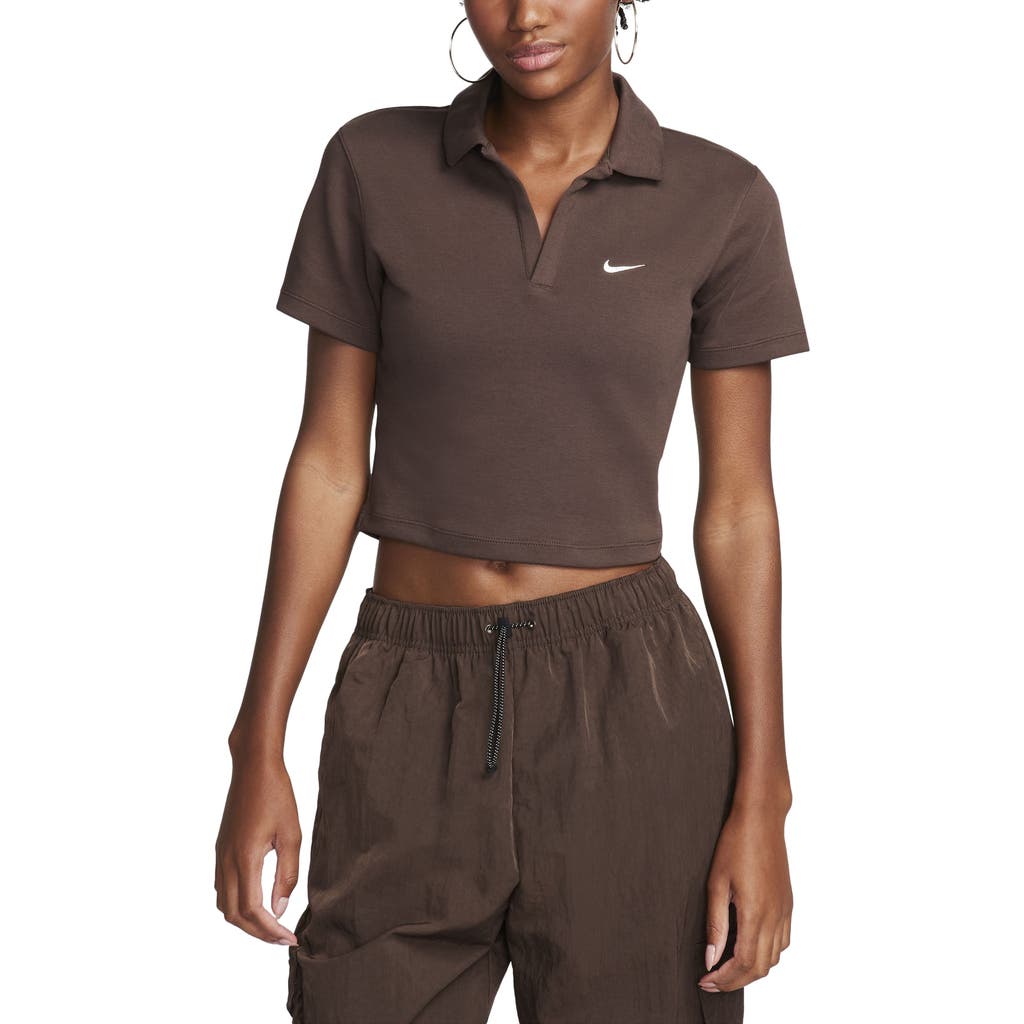 Nike Essentials Stretch Crop Polo In Baroque Brown/sail
