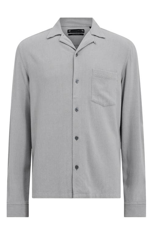 Shop Allsaints Cudi Textured Long Sleeve Camp Shirt In Radio Grey