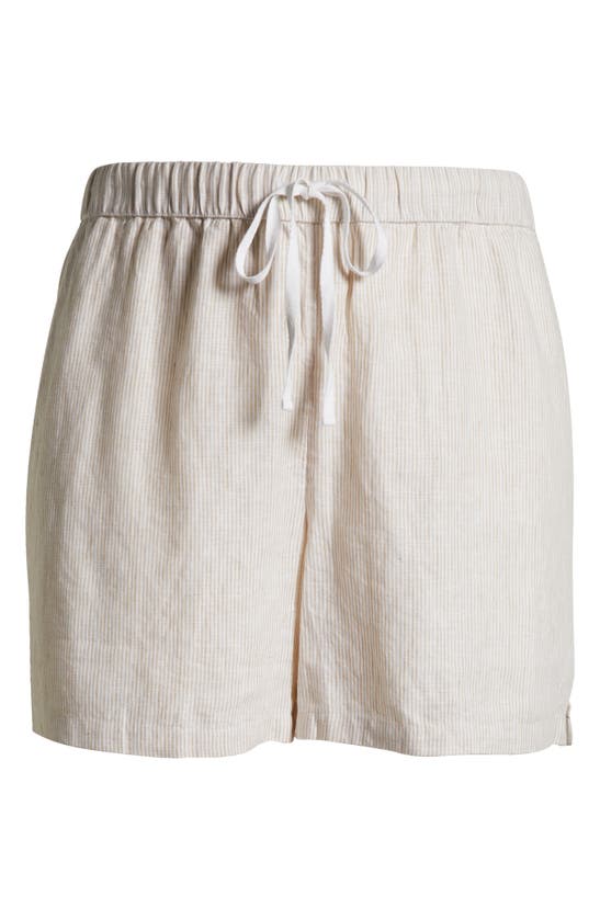 Shop Caslon (r) Stripe Linen Drawstring Shorts In Tan Safari- White Leah Stripe