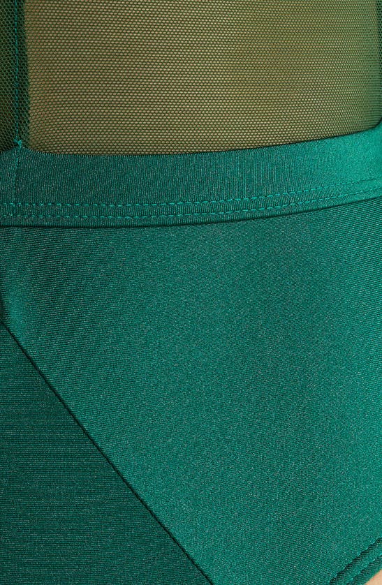 Villa Fresca Stella Plunge Mesh Inset One-piece Swimsuit In Shinny Cypress