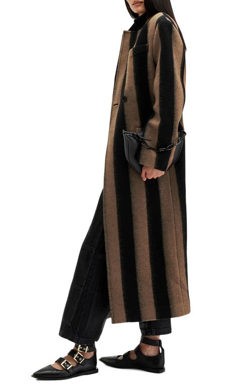 Shop Allsaints James Stripe Coat In Brown/black