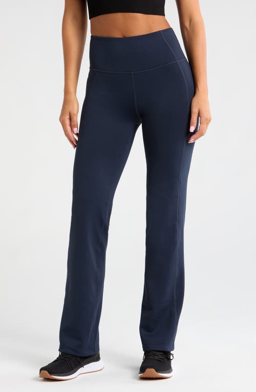 Shop Zella Fleece Lined Straight Leg Pants In Navy Sapphire