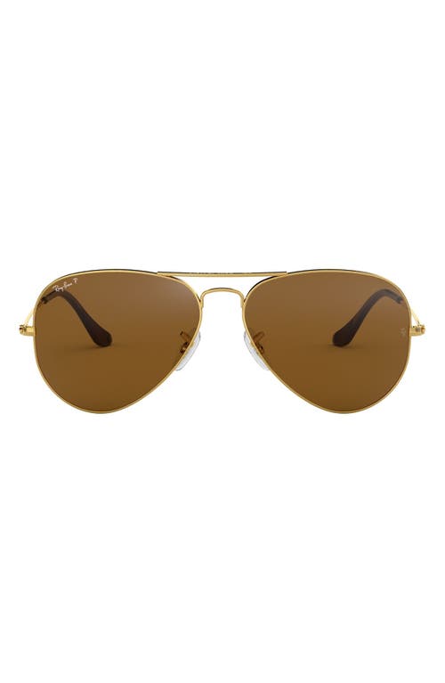 UPC 805289346623 product image for Ray-Ban 58mm Polarized Aviator Sunglasses in Gold/Brown Solid at Nordstrom | upcitemdb.com