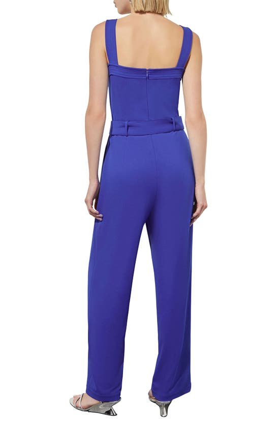 Shop Ming Wang Belted Crepe Jumpsuit In Sapphire Sea