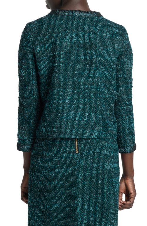 Shop St John St. John Evening Textured Tweed Knit Sweater Jacket In Dark Teal/black Multi