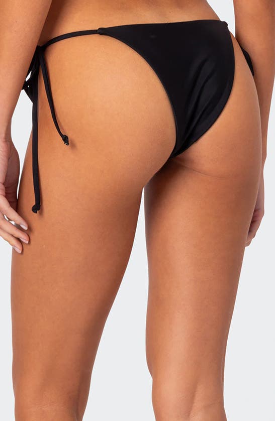 Shop Edikted Cassey Lacey Side Tie Bikini Bottoms In Black