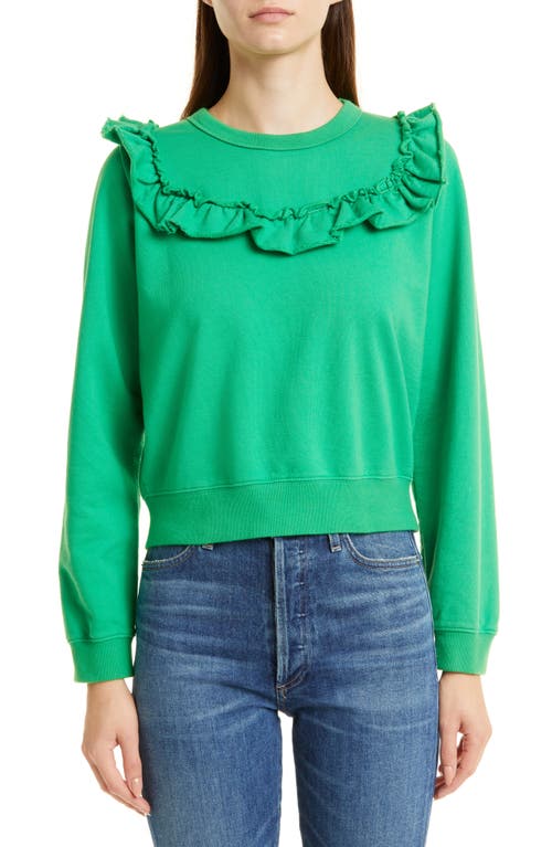 Clare V. Ruffle Yoke Cotton Sweatshirt in Green