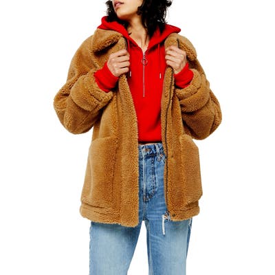 Topshop Fleece Jacket, Beige