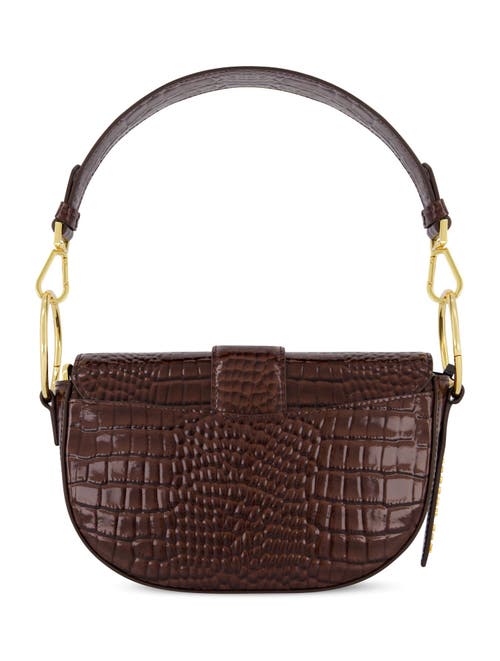 Mac Duggal Crocodile Embossed Leather Gold Hardware Saddle Bag In Chocolate