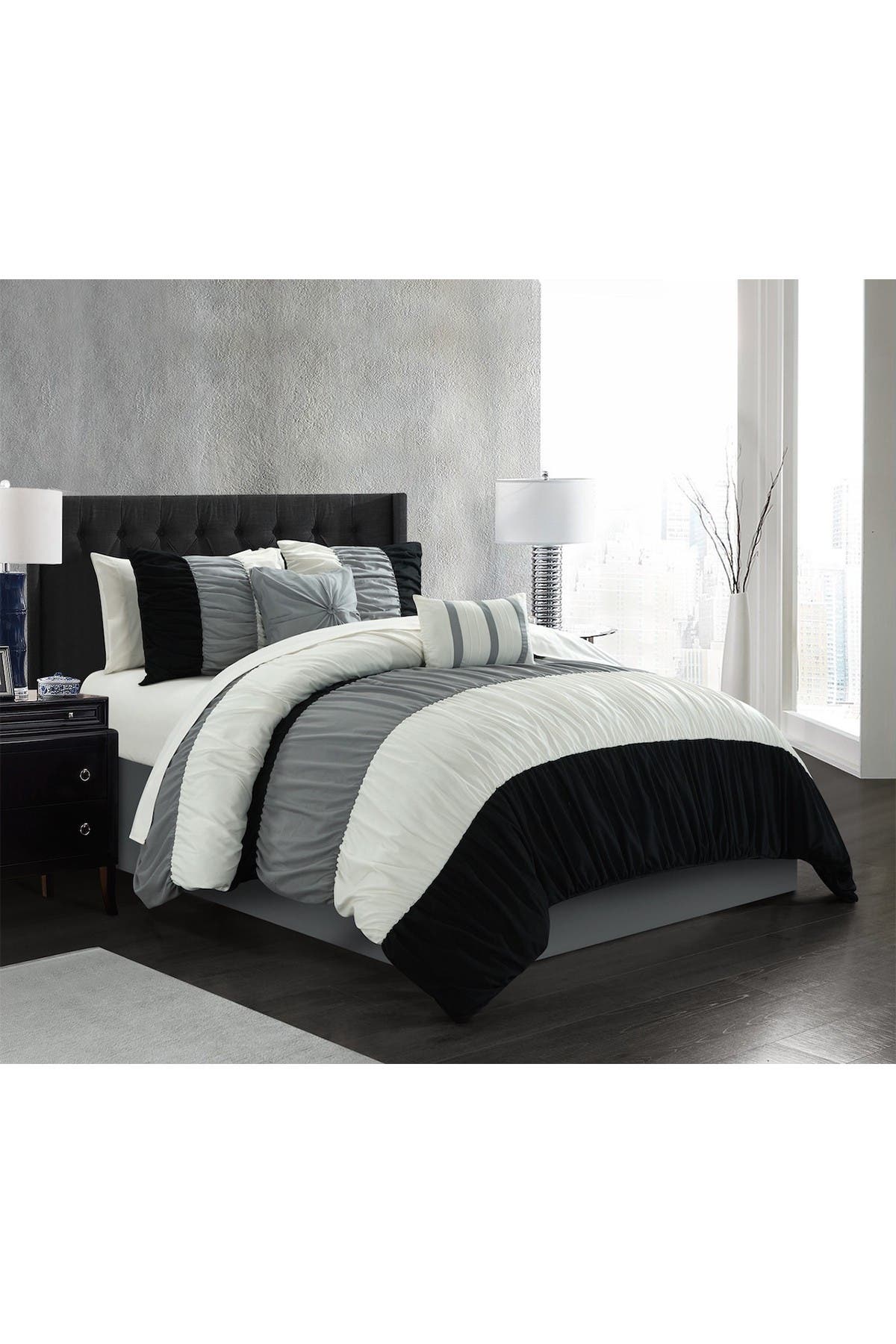 Chic Home Bedding Jaye Ruched Color Block Design Twin Comforter Set Black 7 Piece Set Nordstrom Rack