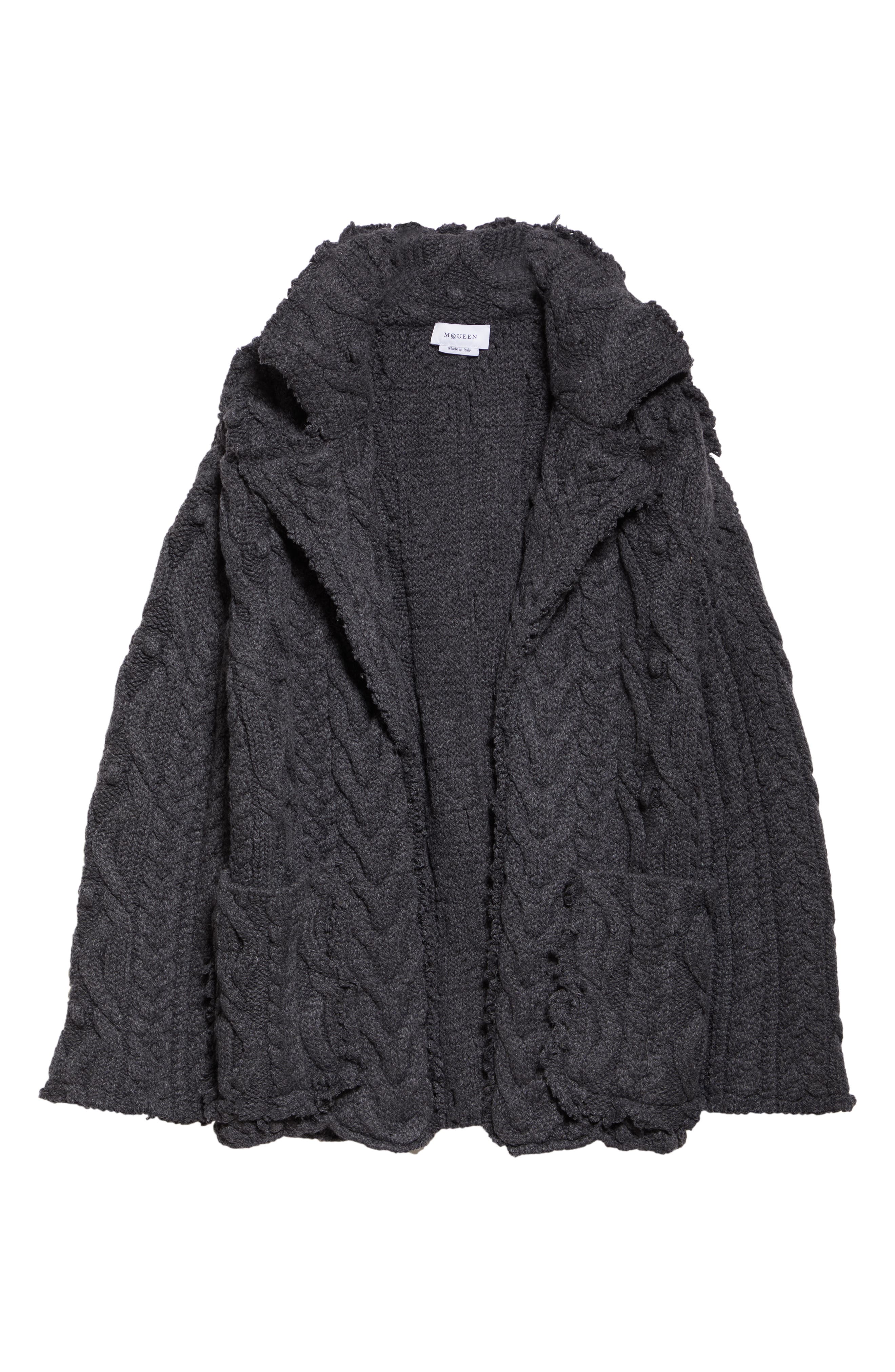 Alexander Mcqueen Oversized Cable Knit Cardigan In Grey Melange