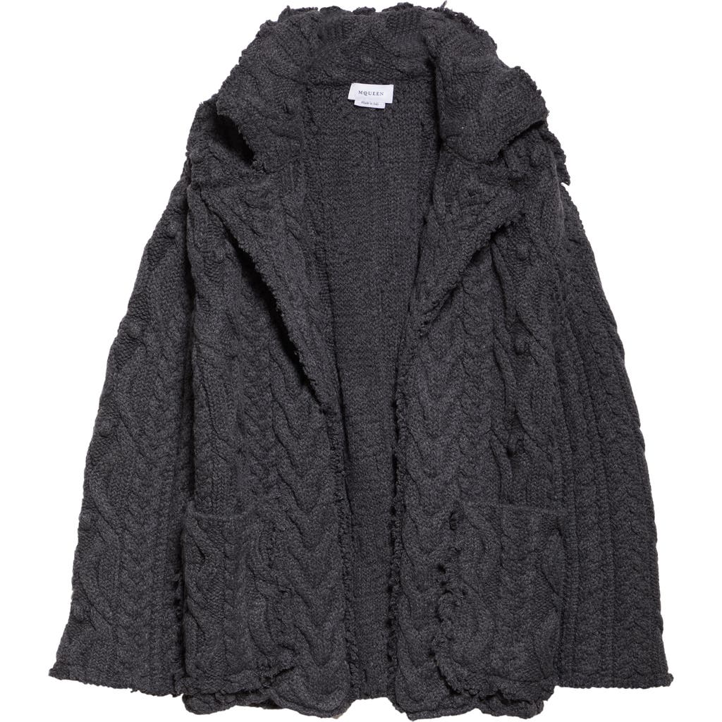 Alexander Mcqueen Oversized Cable Knit Cardigan In Grey Melange
