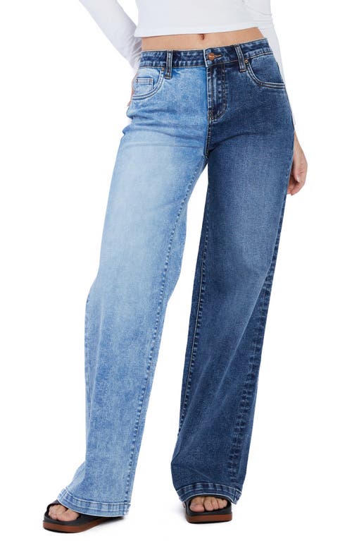 HINT OF BLU Two-Tone Mighty Wide Leg Jeans in Cool Girl Blue 