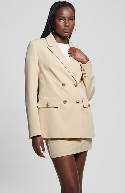 Guess Fiona Double Breasted Stretch Twill Blazer In Foamy Taupe