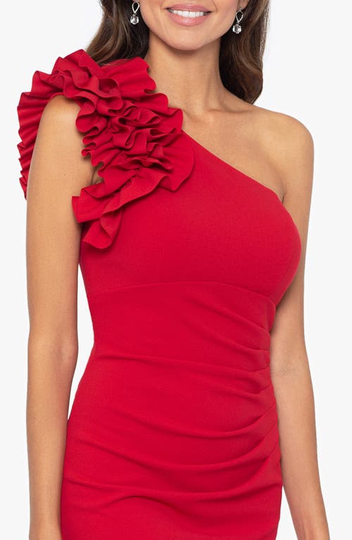 Shop Xscape Evenings Ruffle One Shoulder Sheath Dress In Red