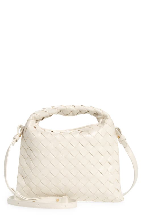 Bottega Veneta Mini Hop Intrecciato Leather Hobo Bag in White/Brass/White at Nordstrom