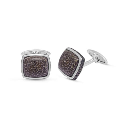 Luvmyjewelry Fossil Agate Stone Cufflinks In Black Rhodium Plated Sterling Silver In Silver