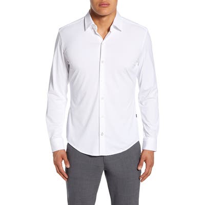 Boss Robbie Regular Fit Button-Up Performance Shirt, White