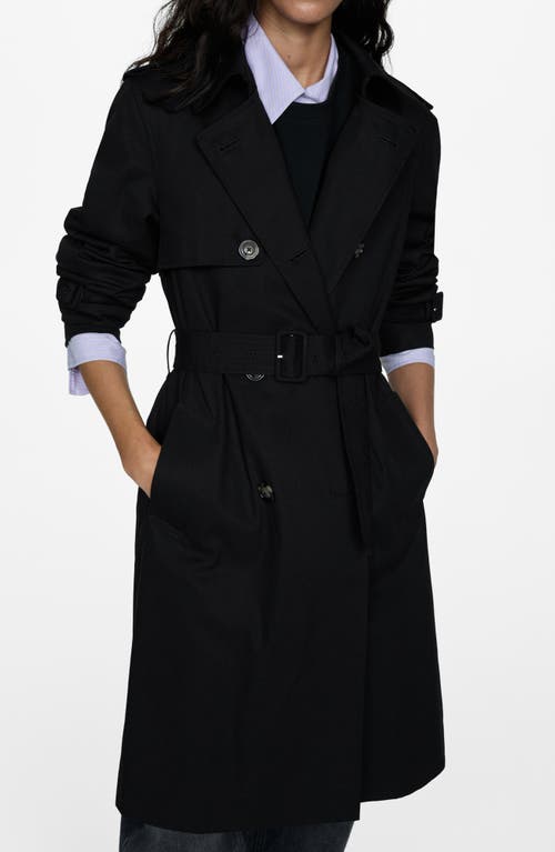 Mango Classic Double Breasted Water Repellent Cotton Trench Coat In Black