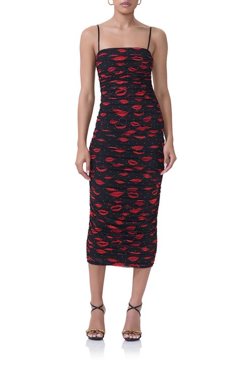 Hazel Ruched Mesh Midi Dress