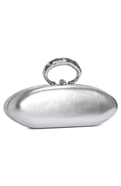 Shop Alexis Bittar Metallic Leather Top Handle Frame Minaudière In Silver