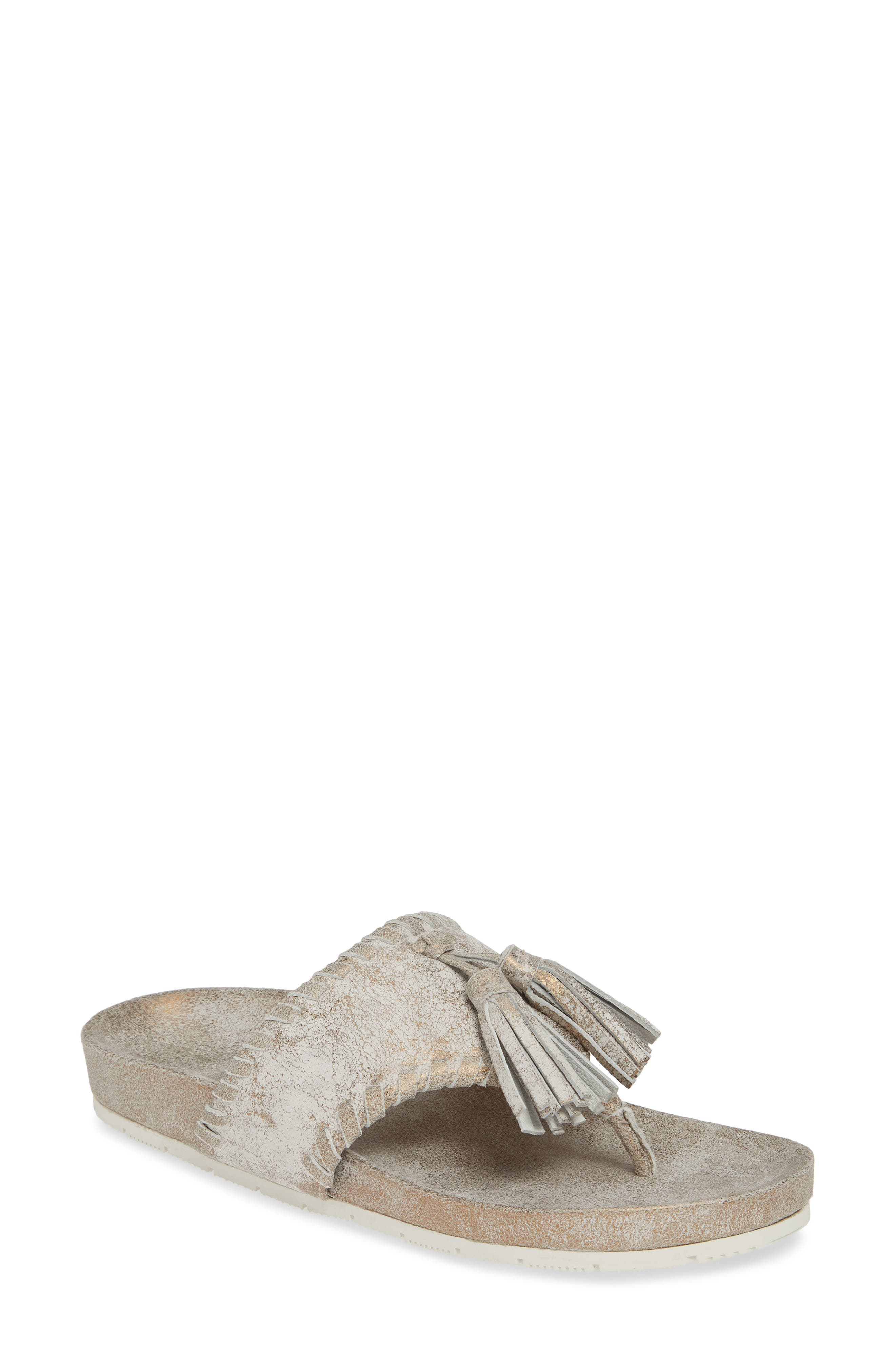 Jslides Nigel Tassel Slide Sandal, Metallic