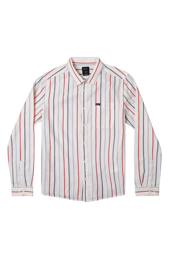Rvca That'll Do Stripe Cotton Button-up Shirt In Natural