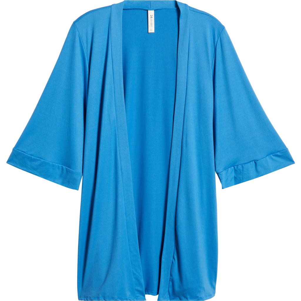 24seven Comfort Apparel Open Front Elbow Length Sleeve Maternity Cardigan In Turquoise