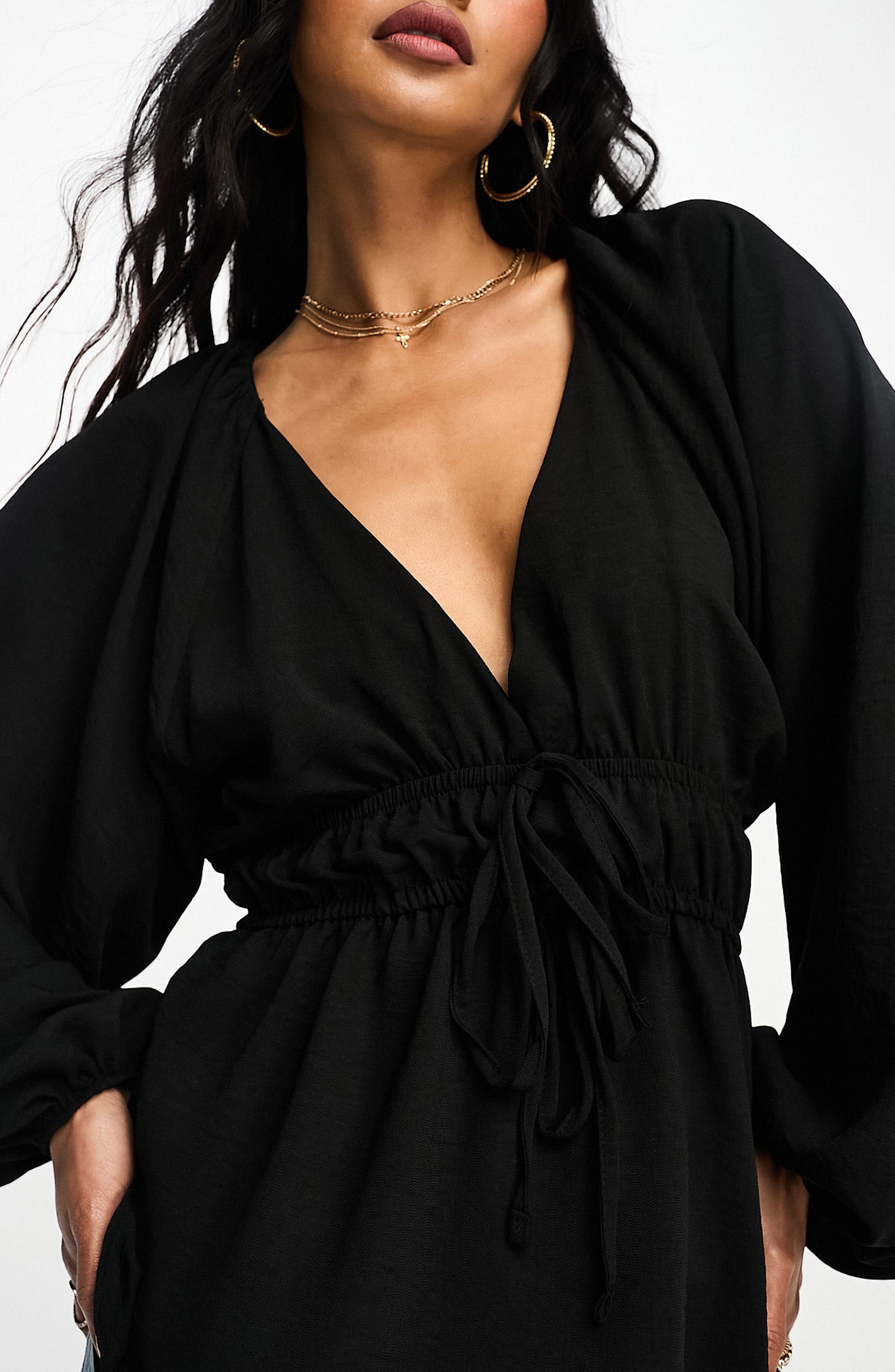 ASOS DESIGN Shirred Deep VNeck Top Nordstrom