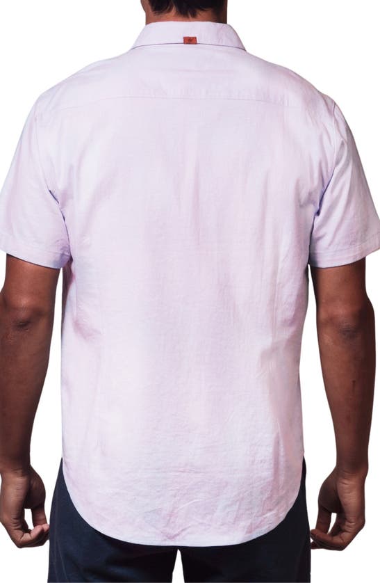 Shop Fundamental Coast Bondi Short Sleeve Linen Blend Button-up Shirt In Taro