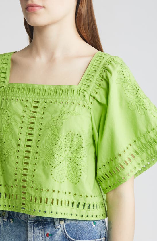 Shop Rails Laine Embroidered Eyelet Cotton Crop Top In Island Green