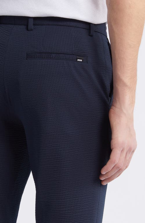 Shop Hugo Boss Boss Genius Flat Front Stretch Seersucker Pants In Dark Blue