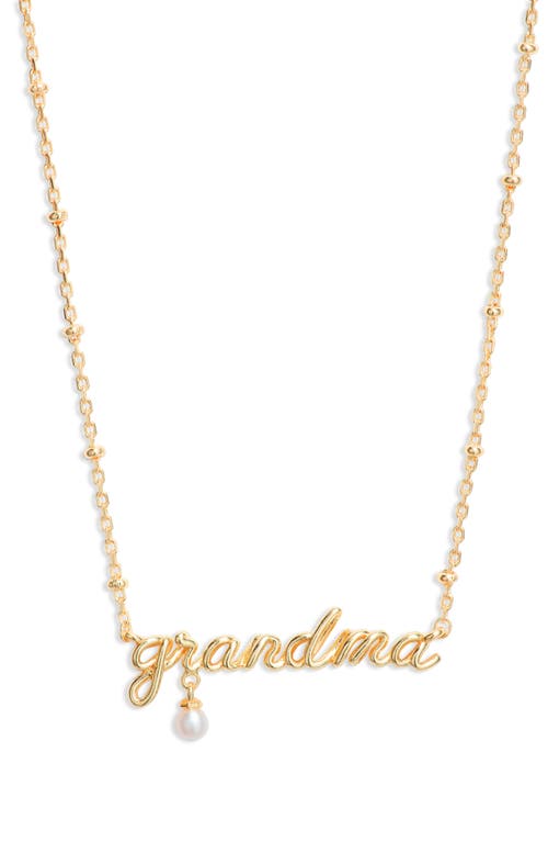 Grandma Freshwater Pearl Script Pendant Necklace in Gold White Pearl