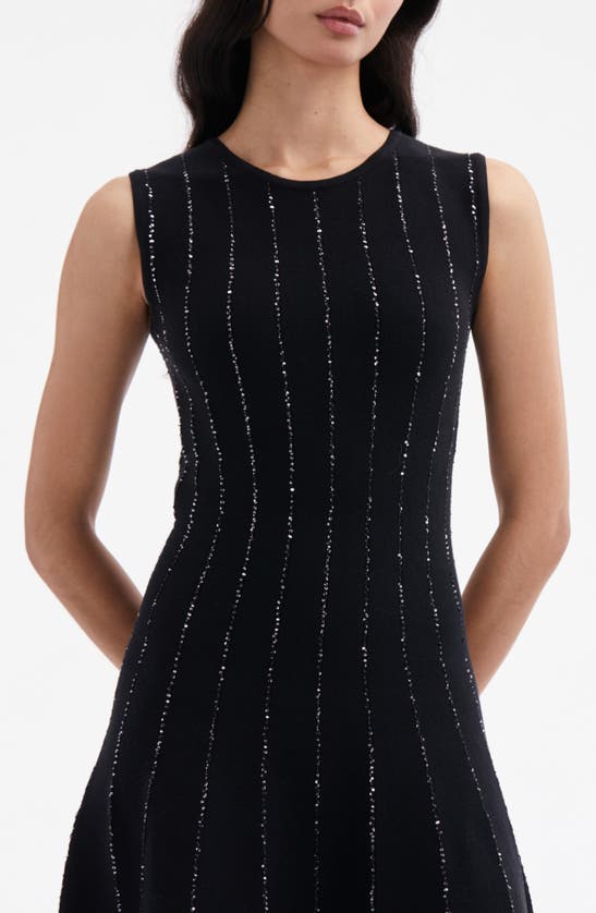 Shop Oscar De La Renta Sequin Stripe Sleeveless Midi Sweater Dress In Black